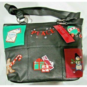 Rosetti Black PEACE Embellished Embroidered Christmas Holiday Party Tote